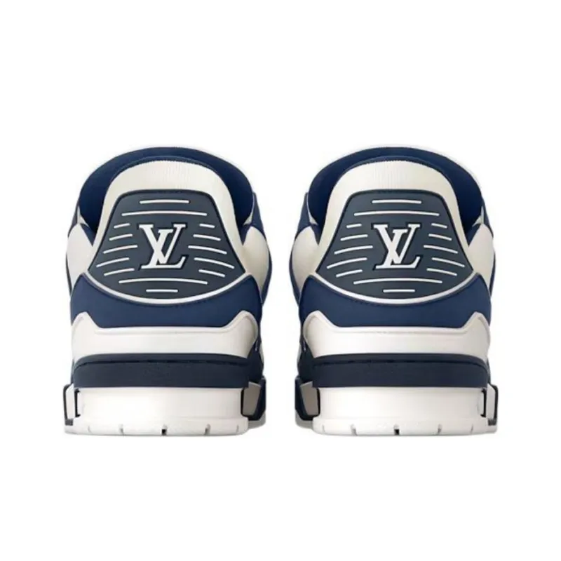 LOUIS VUITTON Trainer Low Top Skateboard Shoes Men's White Blue-4
