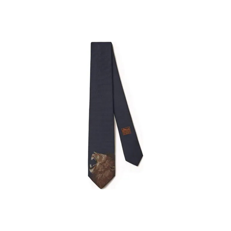 HERMES Mulberry Silk Ties Unisex Marine Blue-1