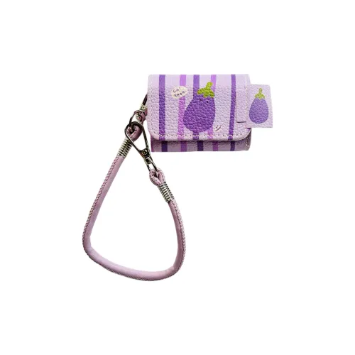 KVZUVUU Compatible With Apple AirPods 4/AirPods Pro 2/AirPods 3 Leather Flap Stripes Eggplant Lanyard Headphone Cases