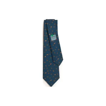 HERMES Mulberry Silk Ties Men's Marine Blue/Orange
