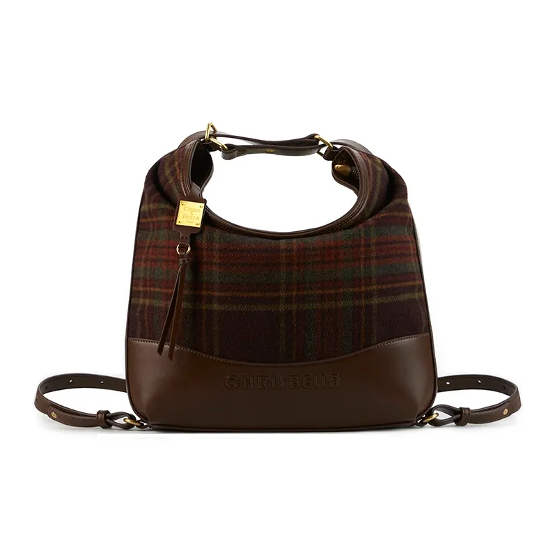 CHRISBELLA Fabric Handbag, Shoulder Bag Medium Size Women's Green/Brown-8