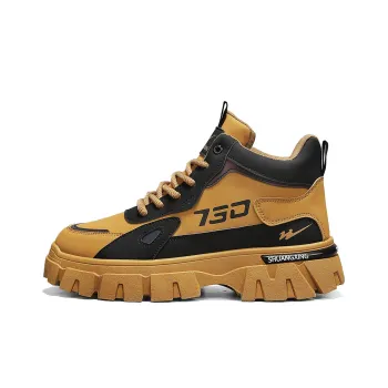 Binary Cushioning Anti Slip And Wear Resistant High Top Casual Shoes Men's Black Yellow
