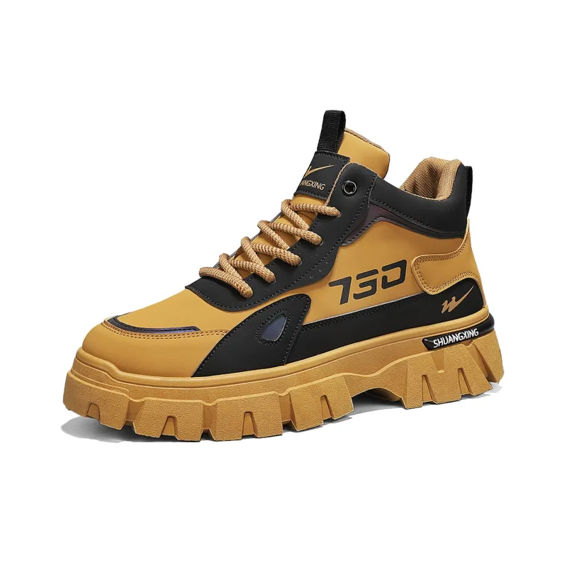 Binary Shock Absorbers With Slip Resistant And Abrasion Resistant Properties High Top Casual Shoes Men's Black Yellow-2