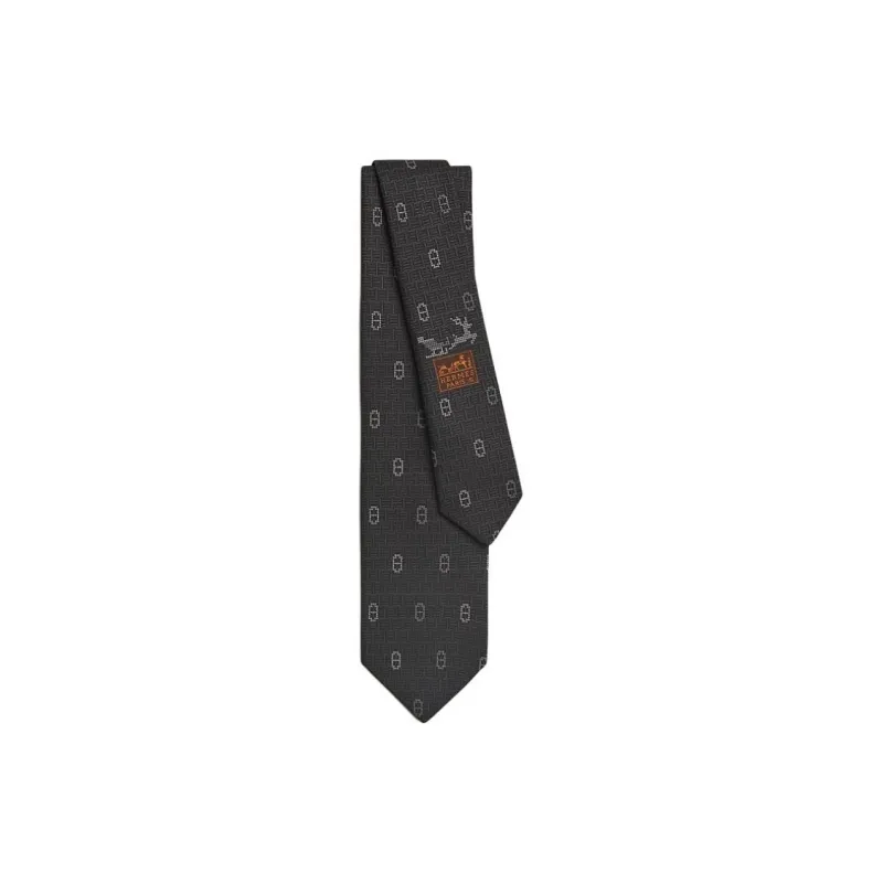 HERMES Mulberry Silk Ties Men's Black-0