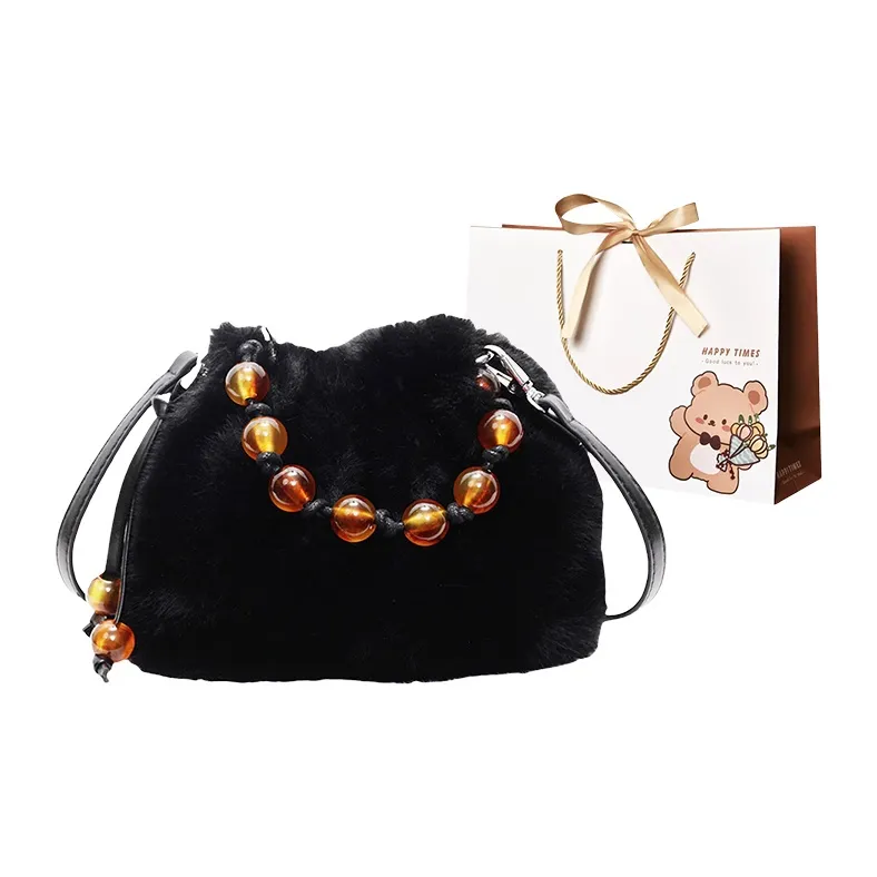 ERANGBEAR Plush Shoulder Bag Women's Khaki/Black/Coffee/Ecru/Leopard Print Ecru/Leopard Print Coffee-6