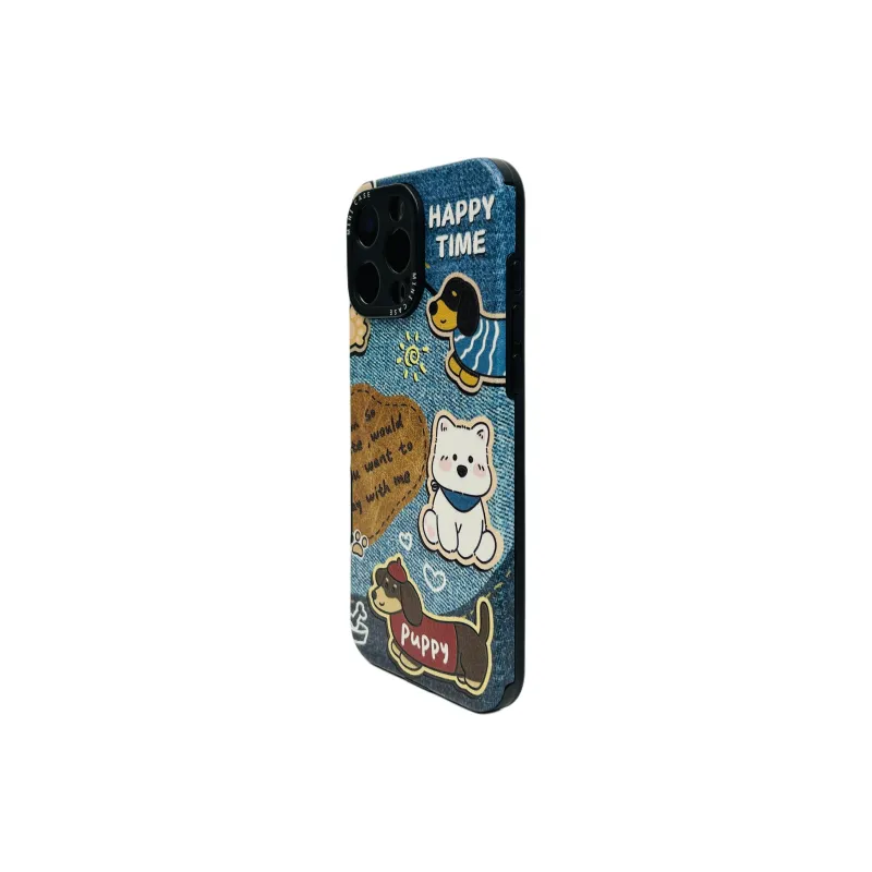 Sopi TPU Material Denim Blue Graffiti Puppy Phone Cases Compatible With IPhone 16/15 Pro Max/Apple 13/14 Pro Max/12-6