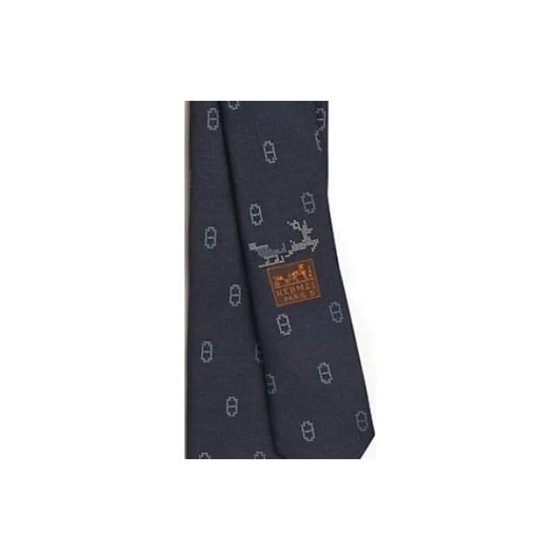 HERMES Mulberry Silk Ties Men's Marine Blue-1