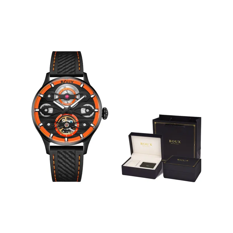BOUX Biker Wind Collection Automatic Mechanical Movement Silicone Strap Watch Men's Watches Orange Watch Dial-1
