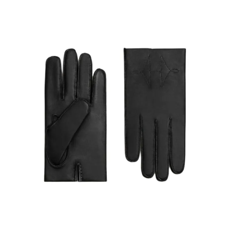 HERMES Leather Cashmere Lambskin Other Gloves Men's Brown/Black-0