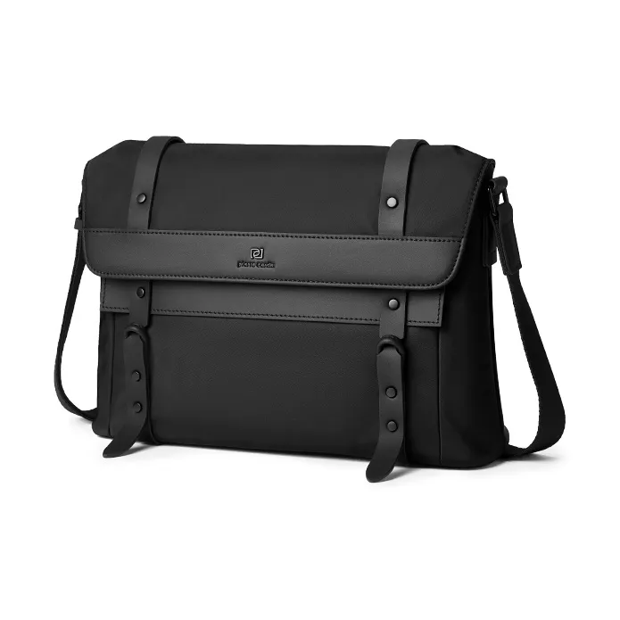 PIERRE CARDIN Nylon Messenger Bag, Crossbody Bag Medium Size Men's Black-3