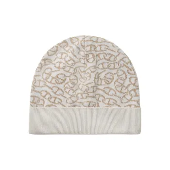 HERMES Cashmere Silk Knitted Fabric Beanies Women's Beige