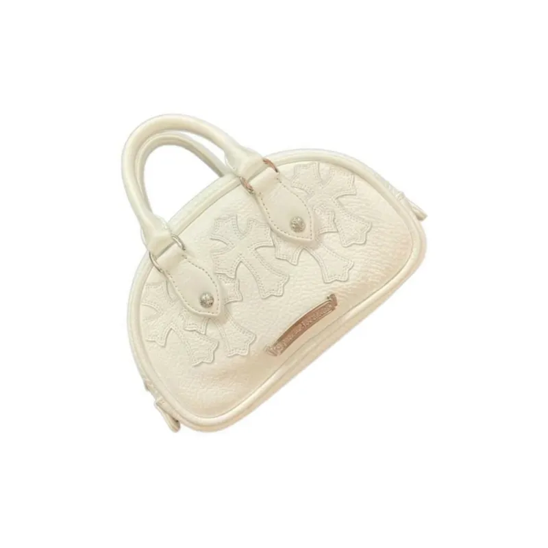 Chrome Hearts Leather Bowling Bag Portable Crossbody Bag Shoulder Bag Mini Women's White-3