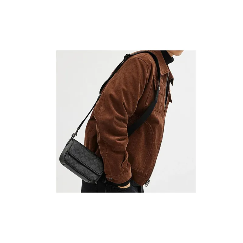COACH Charter Coated Canvas Handbag, Shoulder Bag, Crossbody Bag Trumpets Unisex Charcoal Black-4