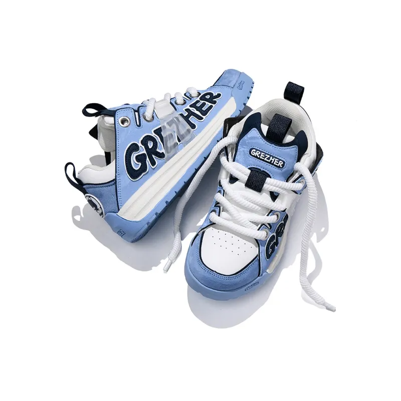 GREZHER Abrasion Resistant Lightweight Slip Resistant Low Top Skateboard Shoes Men's White Blue-4