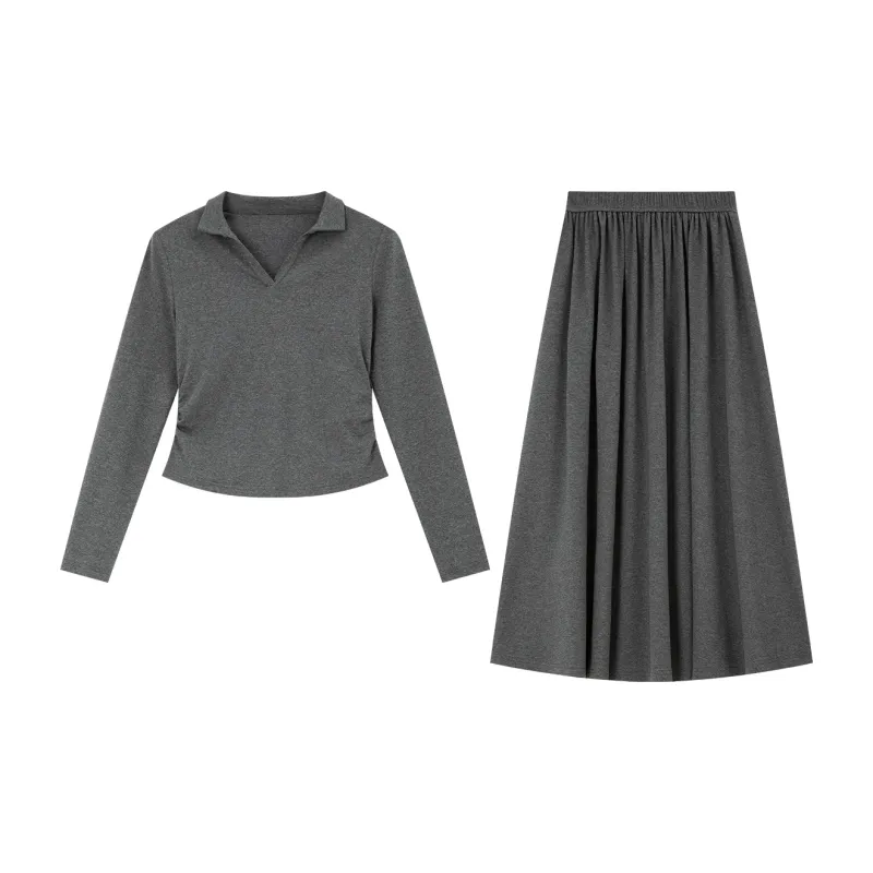 VIMLY Skirt Set Women's Premium Gray-1