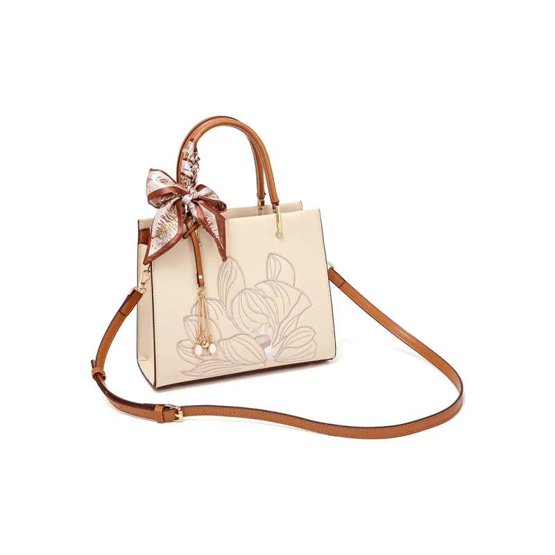 PAYOT Microfiber Synthetic Leather Shoulder Bag Crossbody Bag Handbag Regular Women's Beige Apricot/Burgundy-1