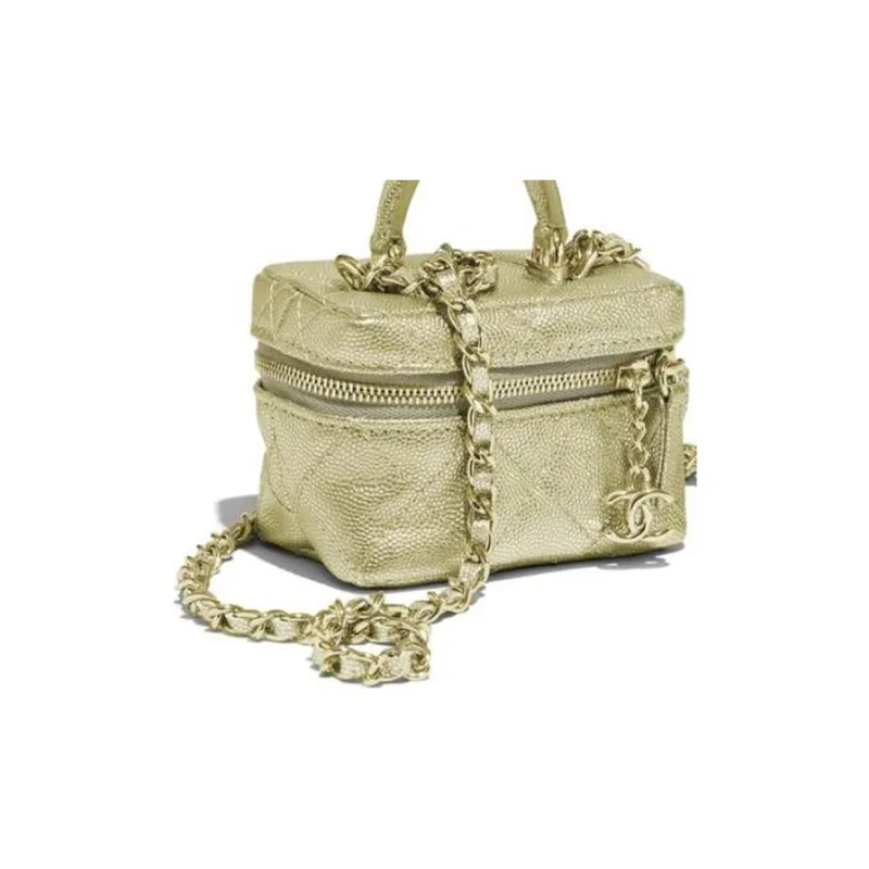 CHANEL Lychee Leather Box Bag, Handbag, Shoulder Bag, Crossbody Bag Trumpets Women's Gold-4