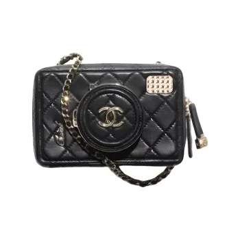 CHANEL Sheepskin Makeup Bag Small Square Bag Shoulder Bag Crossbody Bag Regular Women's Black