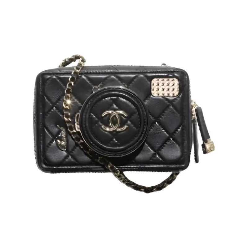 CHANEL Sheepskin Makeup Bag, Small Square Bag, Shoulder Bag, Crossbody Bag Regular Women's Black-0