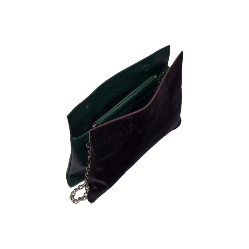 ZARA Cow Leather Envelope Bag Clutches Women's Green-4