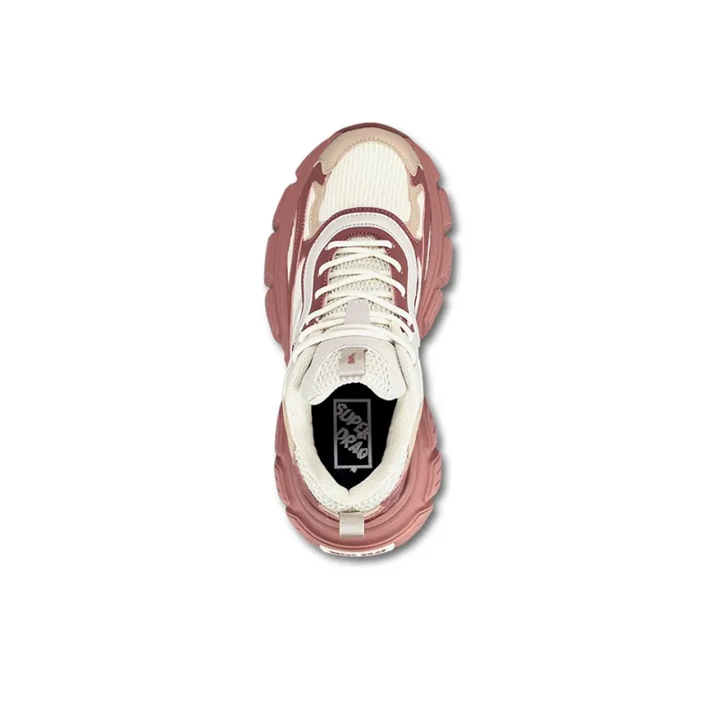 LuzaoT SUPER DRAG Cushioning Coverage Wear Resistant Slip Resistant Low Top Chunky Sneakers Women's Beige Pink Red-2