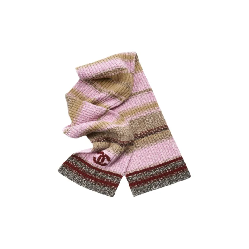 CHANEL Wool Cashmere Cashmere Knit Scarves Unisex Pink-1