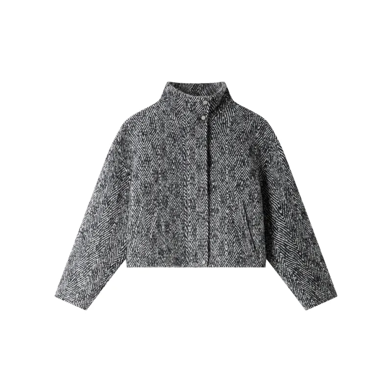 VIMLY Cropped Coats Women's Heather Gray Herringbone-1