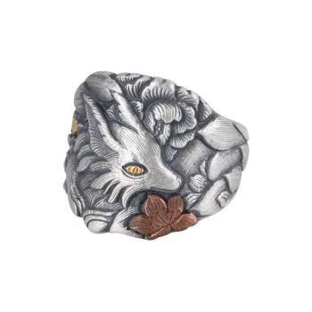 JINLUWANG Loose Fit Handmade Gold Plated Nine Tailed Fox Adjustable Ring Women's
