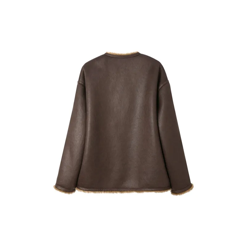 SINBOS Fur Women's Peng Military Coffee-1