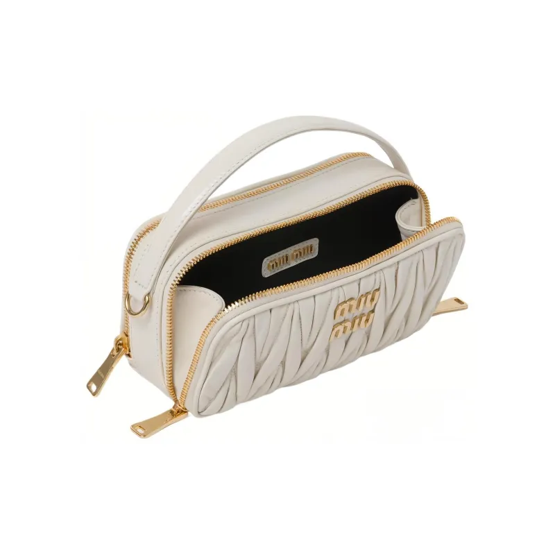 MIU MIU Matelassé Soft Sheep Leather Crossbody One Shoulder Handbag Women's White-2