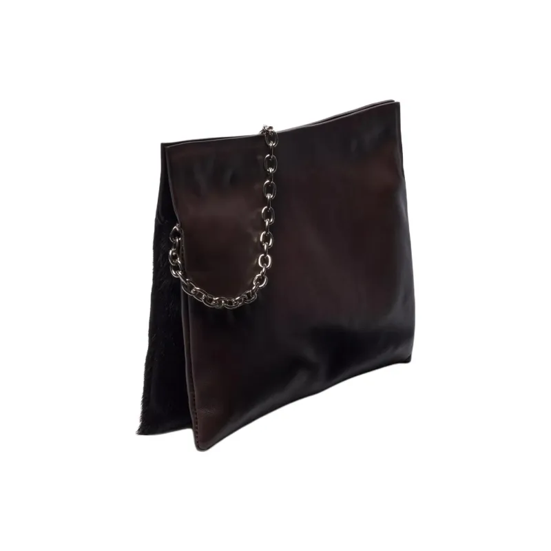 ZARA Cow Leather Envelope Bag Clutches Women's Brown-2