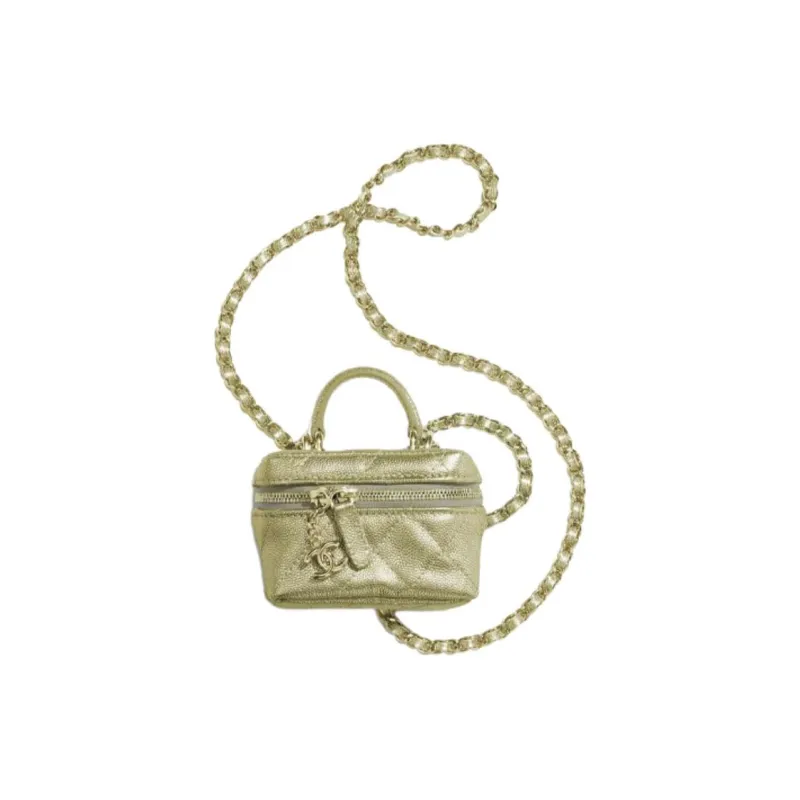 CHANEL Lychee Leather Box Bag, Handbag, Shoulder Bag, Crossbody Bag Trumpets Women's Gold-1