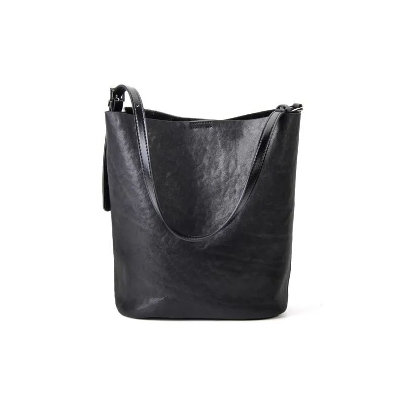 YOCAMU Vegetable Tanned Top Grain Cow Leather Bucket Bags Shoulder Bags Regular Unisex Multicolor-1