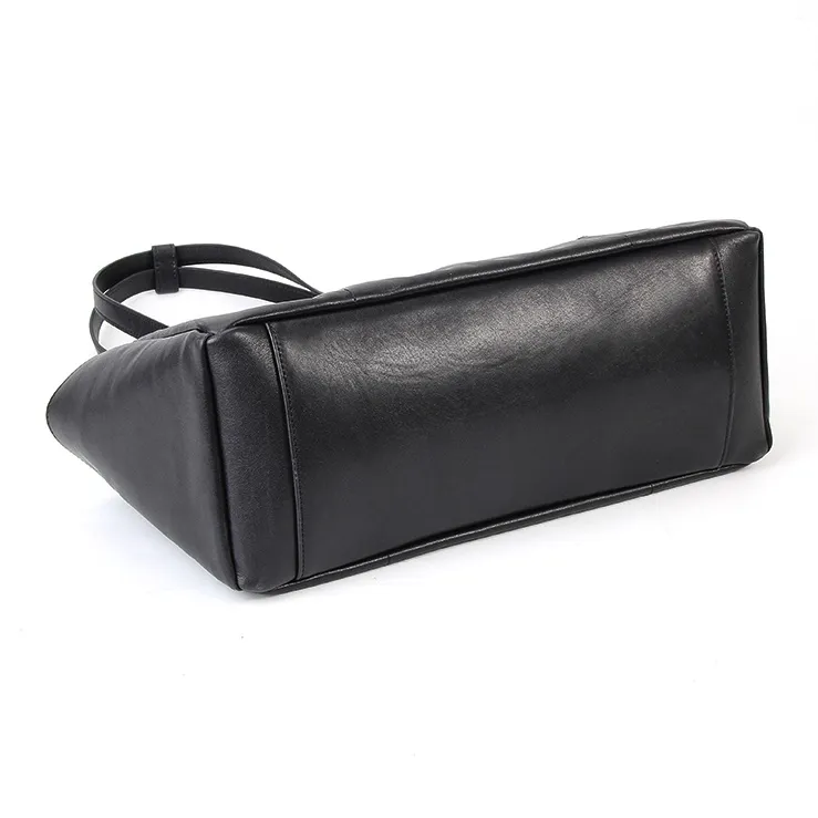 YOCAMU Vegetable Tanned Cow Leather Shoulder Bag Large Size Unisex Black Coffee-1