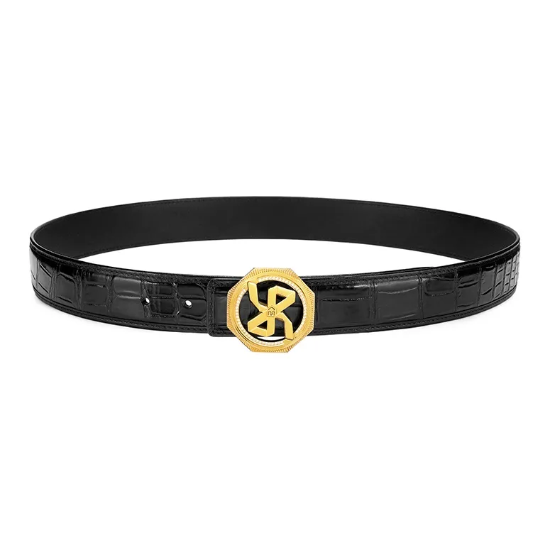 ROBERTA DI CAMERINO Crocodile Leather Belts Men's Black 3.45CM Writing A Greeting Card And Printing Photos-6