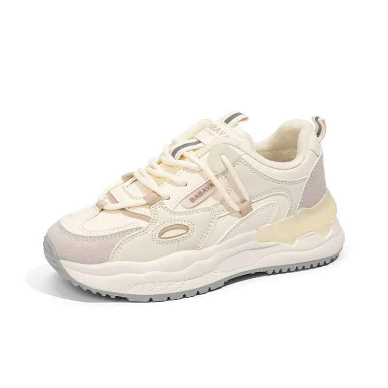 Babaya Anti Slip And Wear Resistant Warm Low Top Chunky Sneakers Women's Beige-1
