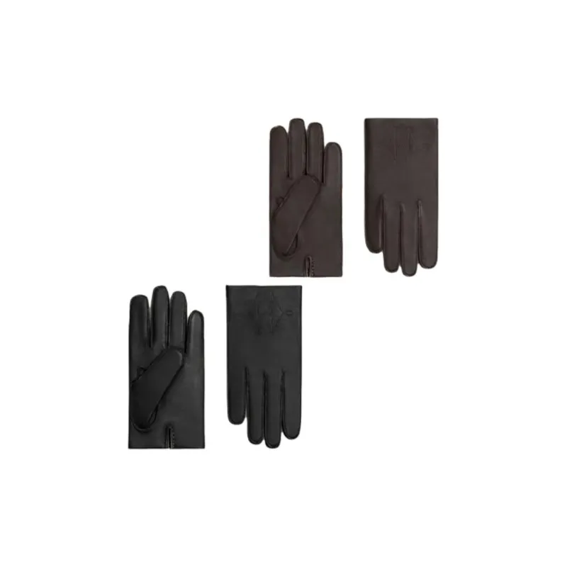 HERMES Leather Cashmere Lambskin Other Gloves Men's Brown/Black-1