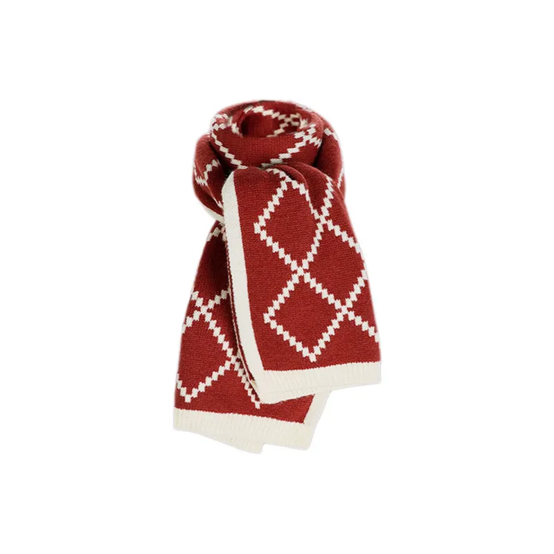 PALBAS Polyester Knit Scarves Unisex Red-0