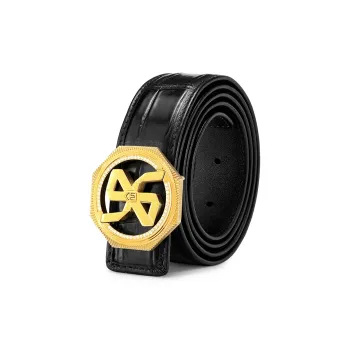 ROBERTA DI CAMERINO Crocodile Leather Belts Men's Black 3.45CM Writing A Greeting Card And Printing Photos