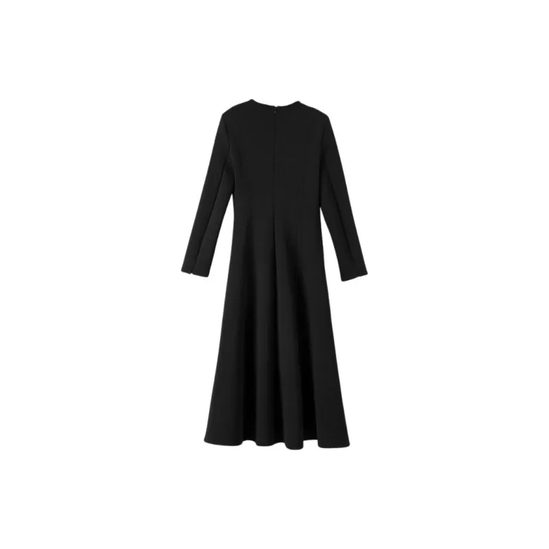 Late White Long Sleeved Dress Women's Black-1