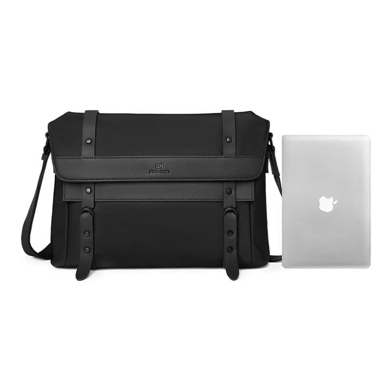 PIERRE CARDIN Nylon Messenger Bag, Crossbody Bag Medium Size Men's Black-6