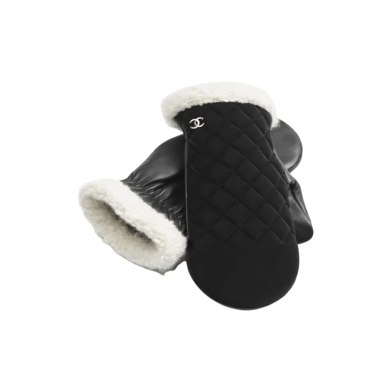 CHANEL Lambskin Mixed Fiber Gloves Unisex Black-1