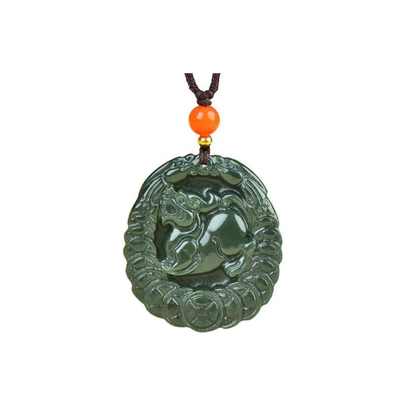 Jing Ruyu Hetian Jade Necklace With Jade Pendant Green Jade Unisex-0