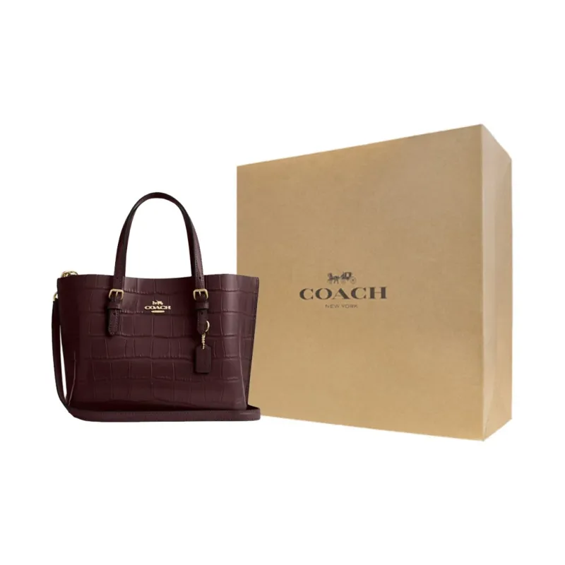 COACH Mollie Leather Tote Bag Shopping Bag Handbag Shoulder Bag Crossbody Bag Medium Size Women's Gold & Merlot-0