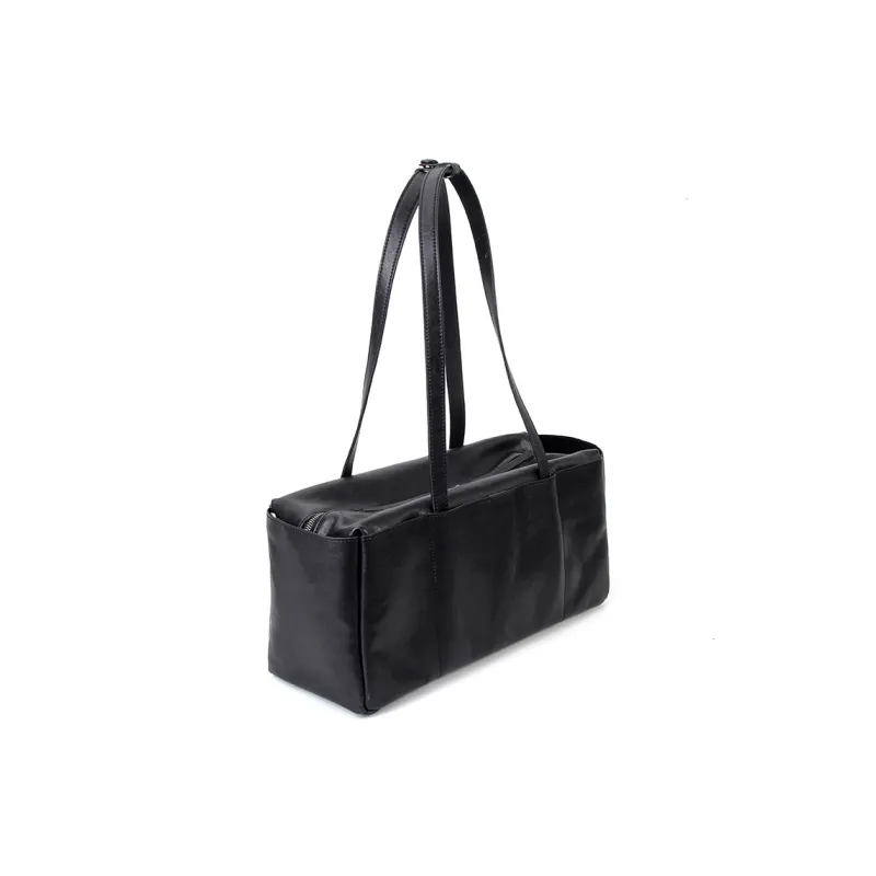 YOCAMU Vegetable Tanned Cow Leather Shoulder Bag Large Size Unisex Black Coffee-0