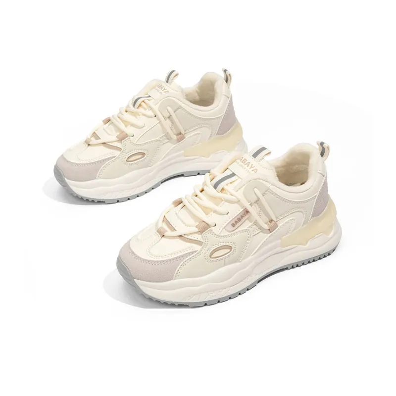 Babaya Anti Slip And Wear Resistant Warm Low Top Chunky Sneakers Women's Beige-3