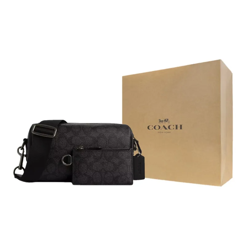 COACH Coated Canvas Shoulder Bag Crossbody Bag Small Size Men's Charcoal Black-8