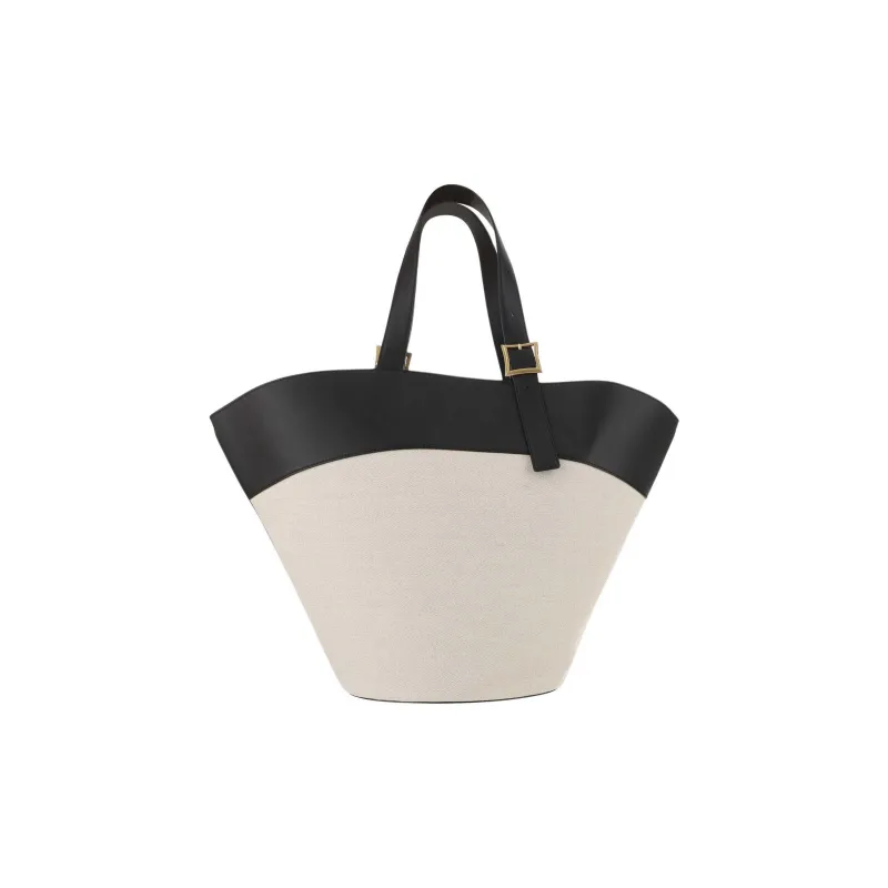 MCM Cotton Canvas With Leather Tote Bag, Shopping Bag, Handbag, Shoulder Bag Regular Women's Beige & Black-2