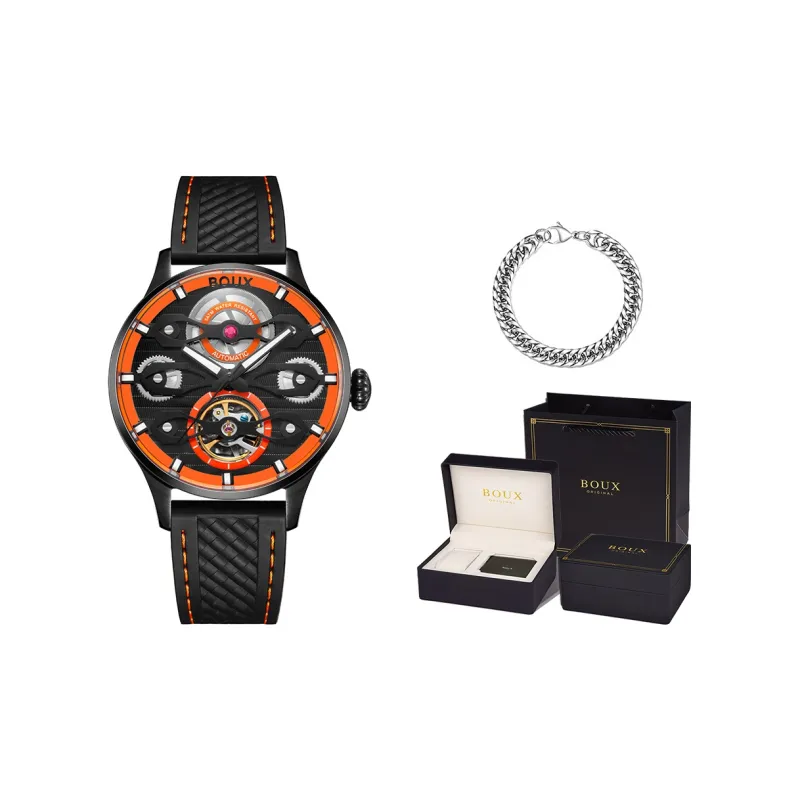 BOUX Biker Wind Collection Automatic Mechanical Movement Silicone Strap Watch Men's Watches Orange Watch Dial-5