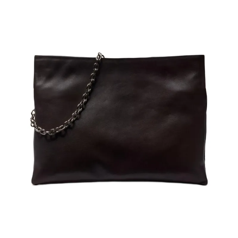 ZARA Cow Leather Envelope Bag Clutches Women's Brown-3